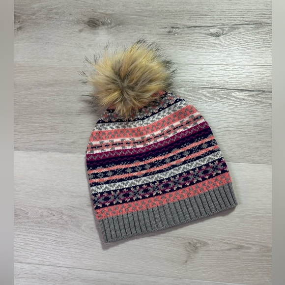 J. Crew Factory Fair Isle Pom-Pom Hat, One size, Gray and Pink - Picture 1 of 10